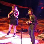 Sara Watkins and Chris Thile with Nickel Creek at the Ryman Auditorium (4/18/14) - photo by Daniel Mullins