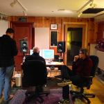 Mark Stoffel, engineer Ben Surratt and Chris Jones listening to a track in the studio (November 2012)