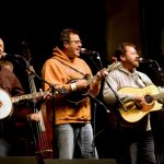 Jim Mills, Vince Gill and Dan Tyminski at the 2012 Oklahoma International Bluegrass Festival - photo by Tom Dunning
