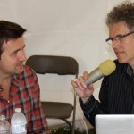 Tim Shelton being interviewed by Chris Jones at Pickin' In The Panhandle (9/8/12) - photo by David Morris