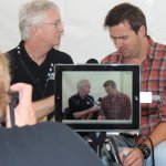 John Lawless interviewing Tim Shelton at Pickin' In The Panhandle (9/8/12) - photo by David Morris