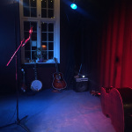 Instruments at the ready at Karen's Minde Kulturhuis in Copenhagen during the Po' Ramblin' Boys 2016 Back to the Mountains Euro Tour