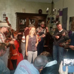 Jam session at the house concert in Vlagtwedde, Netherlands during the Po' Ramblin' Boys 2016 Back to the Mountains Euro Tour