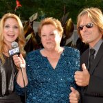 Elaine and Lee Roy with Katy Daley on the 2013 IBMA Red Carpet - photo by Milo Farineau