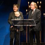 Béla Fleck (and his son, Juno) and Tony Trischka presenting on the 2014 IBMA Awards show - photo by Todd Powers