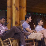 Taking in the Sam & Del set from the backstage peanut gallery at RockyGrass 2013 – Dom Flemons from the Carolina Chocolate Drops, Barry Bales and Ronnie McCoury. photo by Shannon Turner