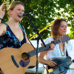 Celia Woodsmith and Jenny Lynn Gardner with Della Mae at ROMP 2013 - photo by Terry Herd