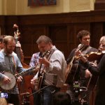 Members of Steep Canyon Rangers take part in the mega banjo jam at the dedication of the Earl Scruggs Center - photo by John Goad