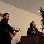 Darin and Brooke Aldridge sing at George Shuffler's funeral (4/9/14) - photo by Becky Johnson