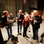 David Lay, Sammy Shelor, Linda Lay and Dudley Connell getting ready to go on stage at the Sizemore Benefit Show in Roanoke (2/19/12) - photo © Dean Hoffmeyer