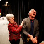 Linda Lay and MV Lee Hall share a laugh backstage at the Sizemore Benefit Show in Roanoke (2/19/12) - photo © Dean Hoffmeyer