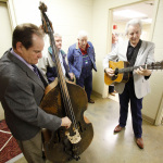 Jerry and Del McCoury backstage at the Sizemore Benefit Show in Roanoke (2/19/12) - photo © Dean Hoffmeyer