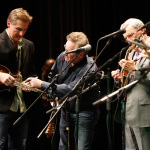 Alan Bibey and Dale Reno take notes during one of Herschel Sizemore's solos at the Sizemore Benefit Show in Roanoke (2/19/12) - photo © Dean Hoffmeyer