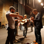 Punch Brothers warming up backstage at the Sizemore Benefit Show in Roanoke (2/19/12) - photo © Dean Hoffmeyer