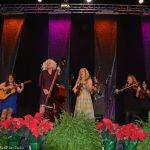 Ladies Night All-Star Jam participants (Kelsi Harrigill, Sally Berry, Rhonda Vincent, Duane “Caitlin” Sparks, Charli Robertson, Kati Penn-Williams, Amanda Smith, and Joe Mullins) at the Fall 2015 Southern Ohio Indoor Music Festival - photo by Bill Warren