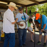 Larry Nunley with The Zoograss Boys has to deal with a wasp at Tallgrass 2014 - photo by Tom Dunning