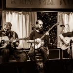 Rex McGee with Clay Jones and John Garris at Tir Na Nog at the 2015 World of Bluegrass - photo © Tara Linhardt