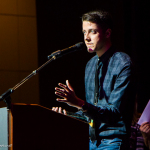 Patrick McAvinue accepts his Momentum Award at World of Bluegrass 2015 - photo © Tara Linhardt