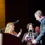 Alan Tompkins accepts his Momentum Award at World of Bluegrass 2015 - photo © Tara Linhardt