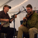 Travis and Trevor Stuart play fiddle tunes for clogging workshop at the 2015 Wide Open Bluegrass Festival - photo by Tara Linhardt