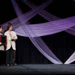 Stan Zdonik accepting the Distinguished Achievement Award for Boston Bluegrass Union at the 2016 Wold of Bluegrass - photo © Tara Linhardt