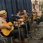 Stephen Mougin, Buddy Robertson, Dustin Benson, and Andy Falco at the guitar workshop at Wide Open Bluegrass 2015 - photo © Todd Powers