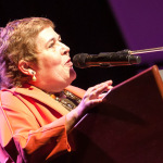 Murphy Henry accepting her Distinguished Achievement Award at World of Bluegrass 2015 - photo © Todd Powers
