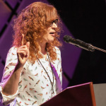 Becky Buller accepting her Bluegrass Songwriter of the Year award for 2015 at World of Bluegrass 2015 - photo © Todd Powers