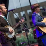 Graham Sharp and Woody Platt with Steep Canyon Rangers at the 2014 Wide Open Bluegrass Festival in Raleigh, NC - photo ©Todd Powers