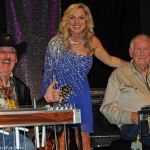 Rhonda Vincent poses with steel legends Lynn Owsley and Chubby Howard at the 2016 Fall SOIMF - photo © Bill Warren