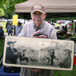 Willard Gayheart with his pencil drawing of Bill Monroe on his case at the 2013 Wayne Henderson Festival - photo by Andy Garrigue