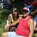 Laura Tate Ridge with Mickey Ingram, 'the Strawberry Man,' at Wayside Bluegrass Festival (July 2012) - photo © Laura Tate Photography