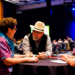 Convention center conversation at the 2016 IBMA World of Bluegrass to town - photo © Tara Linhardt