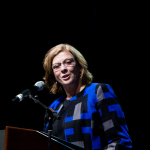 Nancy McFarlane, The Mayor of Raleigh at the 2016 IBMA World of Bluegrass to town - photo © Tara Linhardt