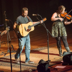 Jake Jolliff, Adam Aijala and Allie Krall with Yonder Mountain String Band at The Ryman (July 3, 2014) - photo by Todd Powers