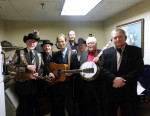 Bluegrass Album Reunion Band backstage at Bluegrass First Class with Milton Harkey - photo by Josh Trivett