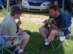 Chris Brashear (left) working with a student at Jenny Brook's Bluegrass University - photo by Dick Bowden