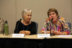 Laurie Lewis and Murphy Henry at the Women In Bluegrass seminar during IBMA 2013 - photo by Tara Linhardt