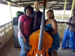 Henhouse Prowlers bass player Jon Goldfine with students at Cuttington University in Gbarnga, Liberia