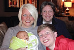 Carrie Hassler with newborn son, Hayes, her husband Thom, and their son Halen