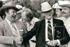 Doug Hutchens with Bill Monroe, Byrol Berline, Wayne Lewis and Tex Logan - photo by Jim Sillman