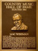 Country Music Hall of Fame plaque for Mac Wiseman