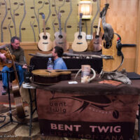 Dave Boulware of Bent Twigg guitars made some eyecatching display art as well as whole ones that play nice at Wintergrass 2017 - photo © Tara Linhardt