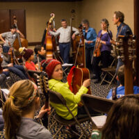 Ira Gitlin leads a Kids Academy session at the 2017 Joe Val Bluegrass Festival - photo © Tara Linhardt