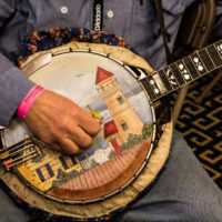 Banjo head painted by Pat Rooney at the 2017 Joe Val Bluegrass Festival - photo © Tara Linhardt