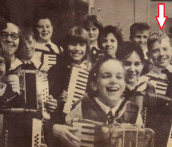 Tom Mindte with his accordion class as a boy