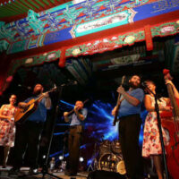 The Mountain Music Ambassadors perform in China: Sarah Wood, Andrew Preston, Raymond McLain, Austin Tackett, and Melissa Caskey