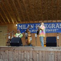 Mark Gaynier hosts an open stage jam session at the 2017 Milan Bluegrass Festival - photo © Bill Warren