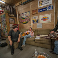 Dave Adkins and Larry Cordle sing one backstage at Pickin' In Parson 2017 - photo by Jeromie Stephens