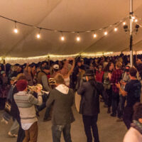 Cocek Brass Band play for dancers in dance tent at the 2017 Oldtone Roots Music Festival - photo © Tara Linhardt
